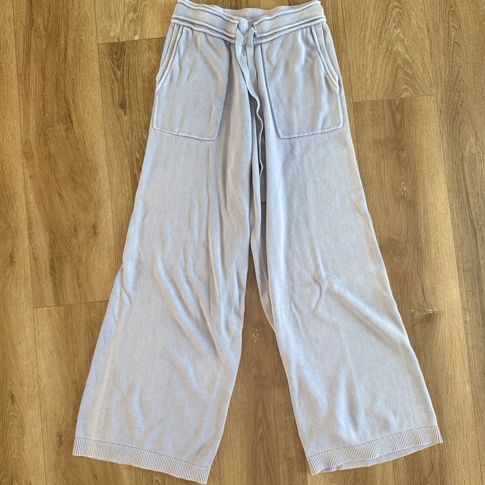 Haven Well Within Blue Organic Cotton Knit Wide Leg Lounge Pants Small
